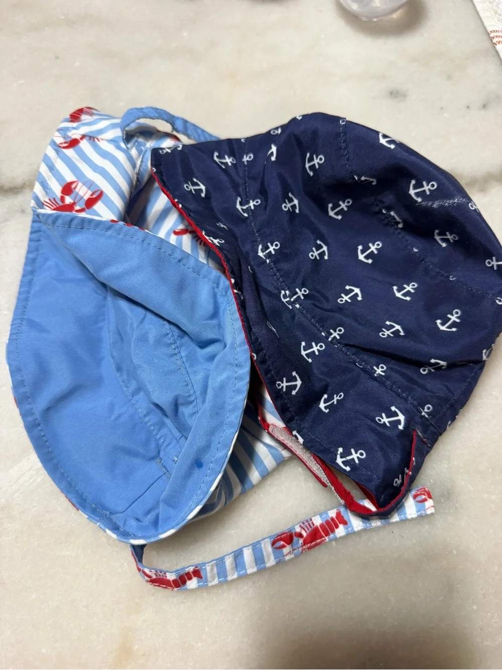 2 piece Navy Anchor and lobster print reversible Baby Bucket Hat 12-24 months